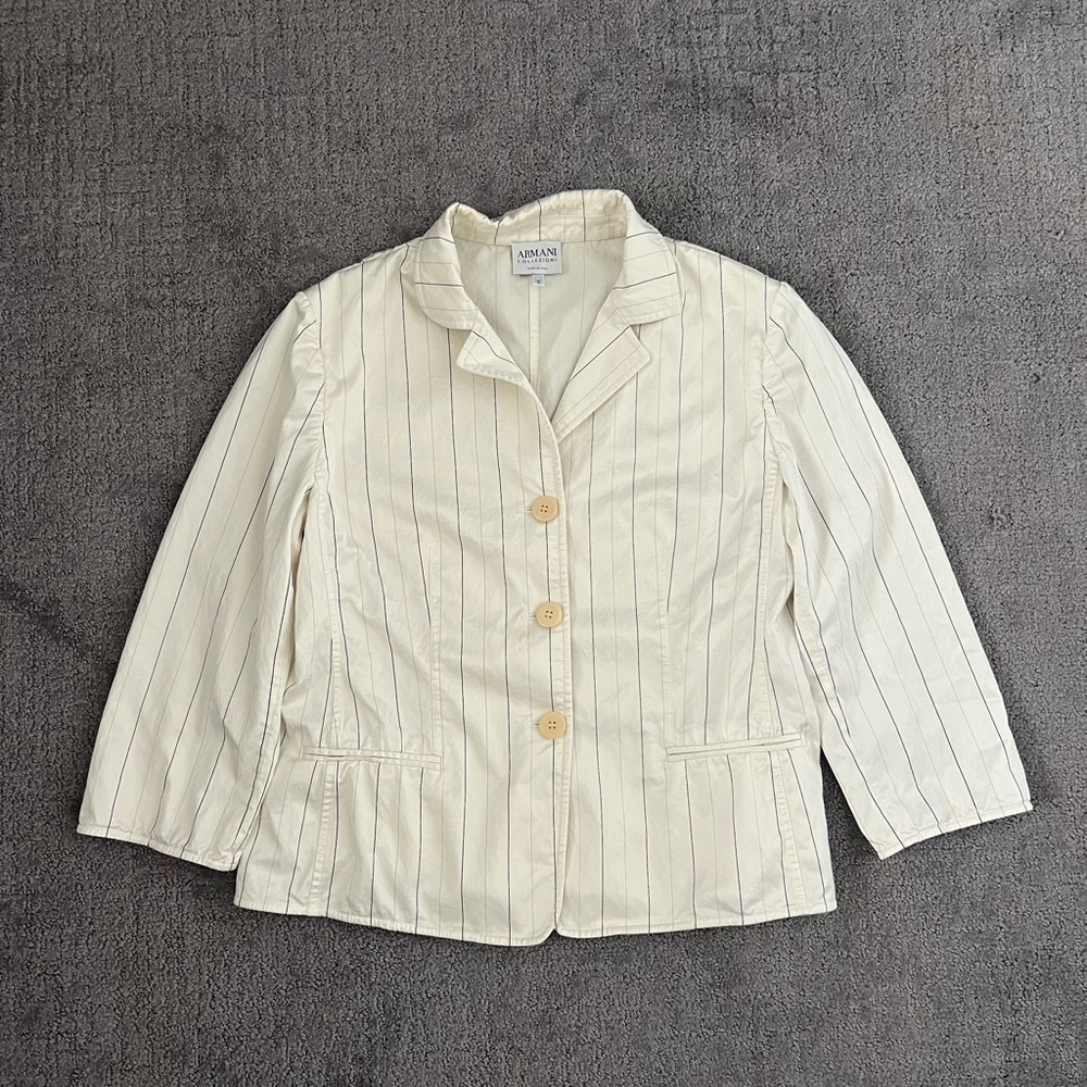 Armani Collezioni Cream Pinstripe Single Breasted Blazer